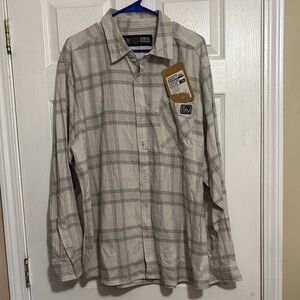 FINTECH CREAM and Gray Plaid Long Sleeve Shirt Sz XXL New With Tags